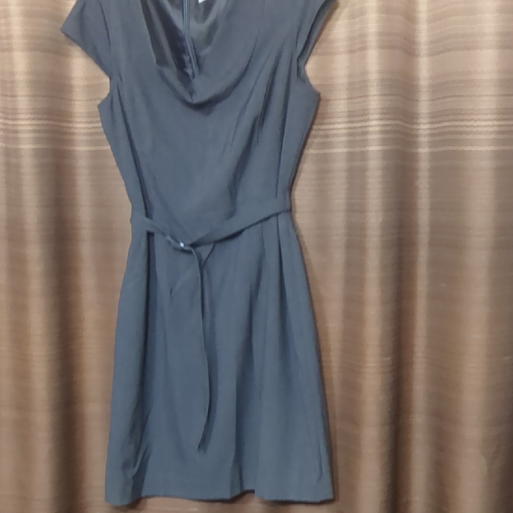 Calvin Klein Slate-Teal Midi Dress with Self-Tie Belt
